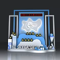 Commercial Display Equipment The Sky Garden Modern Exhibition Stand Blue Theme With Hourglass And Decorative Bottles