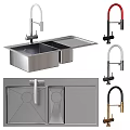 Stainless Steel Double Bowl Kitchen Sink With Various Faucet Styles And Cabinet Design