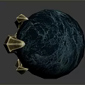 Ornamental Blue And Gold Weapon With Long Staff And Spherical Top Design