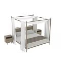 Modern Four Poster Double Bed With White Drapes And Light Colored Nightstands 3d model