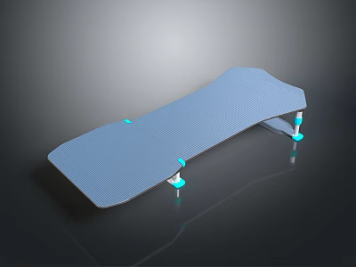 Blue Gridded Rectangular Platform with White Support Legs Blue Accents and Grid Texture Surface 3d model