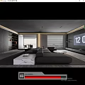 Modern Living Room Interior With Dark Sofa Marble Coffee Table And Large Windows Blinds