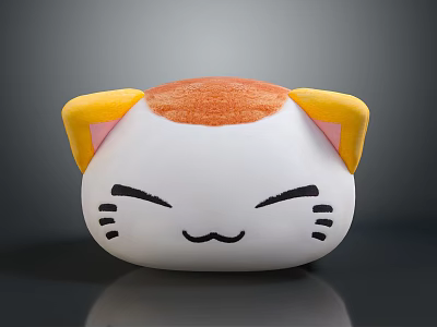 Cute Cartoon Cat Plush Pillow With Orange Top Head Yellow Ears And Smiling Face 3d model