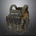 Camouflage Tactical Vest With Grupo Fleinas Label Multiple Magazine And Accessory Pouches Brown Webbing Straps