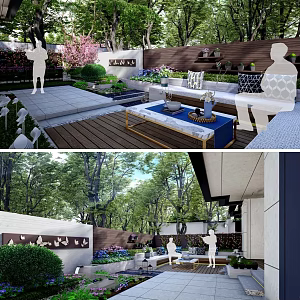 Villa courtyard landscape SU model 3d model