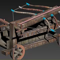 Ancient Medieval Siege Weapon Featuring Wooden Frame Multiple Arrows And Mobile Wheels 3d model