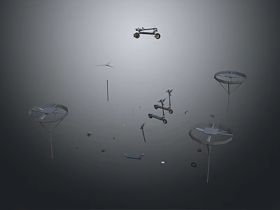 Mechanical Devices and Structures Including Drone Propellers Small Vehicles Poles and Frames on Gray Background 3d model