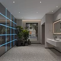Modern Front Desk Reception Interior With Stylish Desk Decorative Plant And Glass Windows