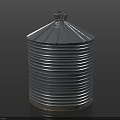 Silver Corrugated Metal Water Tower With Conical Roof And Reflective Base