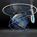 Innovative Art Installation Featuring Globe With Circular Rings And Blue Illumination
