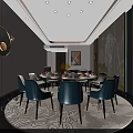 Elegant Private Dining Room With Round Table Blue Chairs And Decorative Elements 3d model