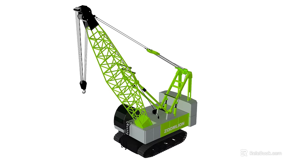 Green Zoomlion Crawler Crane With Long Boom And Tracked Base 3d model 