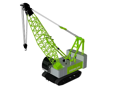 Green Zoomlion Crawler Crane With Long Boom And Tracked Base 3d model