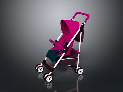 Lightweight Pink Baby Stroller with Foldable Design and Smooth Rolling Wheels 3d model