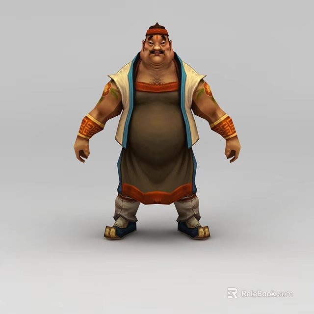 Muscular Man 3D Model With Ornate Tunic Brown Apron Wrist Guards And Boots 3d model 