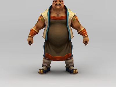 Muscular Man 3D Model With Ornate Tunic Brown Apron Wrist Guards And Boots 3d model