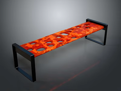 Modern Public Bench With Orange Perforated Seat And Black Metal Frame 3d model