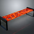 Modern Public Bench With Orange Perforated Seat And Black Metal Frame