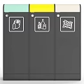 Public Multi Compartment Trash Bins With Colored Lids And Recycling Icons