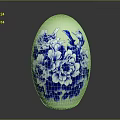 Greenish Vase With Blue And White Peony Flower Patterns On Black Background