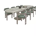 Modern Dining Table and Chairs Set With Green Upholstered Chairs And Marble Top