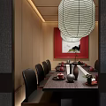 Private Dining Room Interior With Wooden Walls Long Table Black Chairs And Hanging Lamp