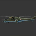 Green Military Helicopter With Large Rotor Blades And Detailed Fuselage Structure