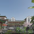 Traditional Chinese Ancient Architecture With Green Roof Pond Pavilion And Cherry Blossom Trees