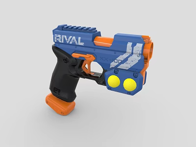 Rival Blue Orange Toy Blaster With Black Grip And Yellow Foam Balls 3d model