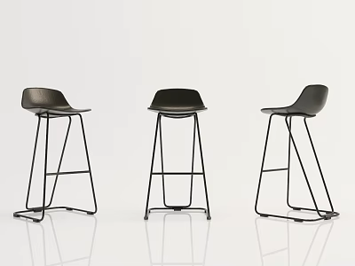 Three Black Modern Bar Stools With Metal Legs And Sleek Design 3d model