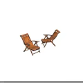 Two Vintage Folding Lounge Chairs With Wooden Frame And Brown Seat