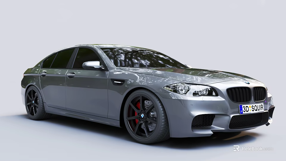 Silver BMW M5 Sport Sedan With Black Wheels And Red Brake Calipers 3d model 