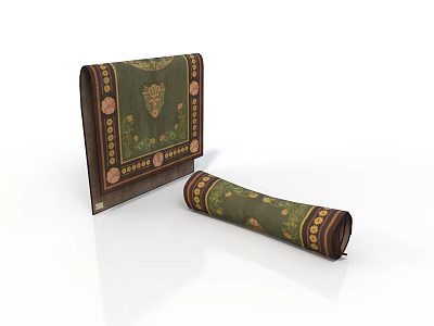 Green And Brown Decorative Mat With Ornate Patterns And Rolled Scroll 3d model