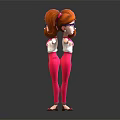 Cartoon Female Character Red Hair Glasses Pink Outfit White Top Red Heels Front Back View
