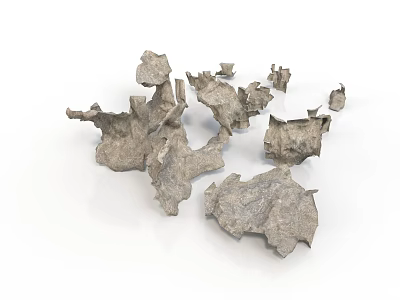 Natural Gray Stone Fragments With Irregular Shapes And Rough Surfaces On White Background 3d model