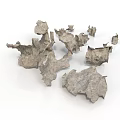 Natural Gray Stone Fragments With Irregular Shapes And Rough Surfaces On White Background