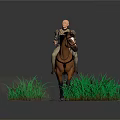 Man Riding Brown Horse on Green Grassland Near Big Stone Scenic View