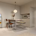 Modern Living Dining Room Interior with Light Colored Cabinets Table Pendant Light TV and Plants