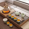 Minimalist Tea Set with Wooden Tray Transparent Electric Teapot and Light Green Teacups