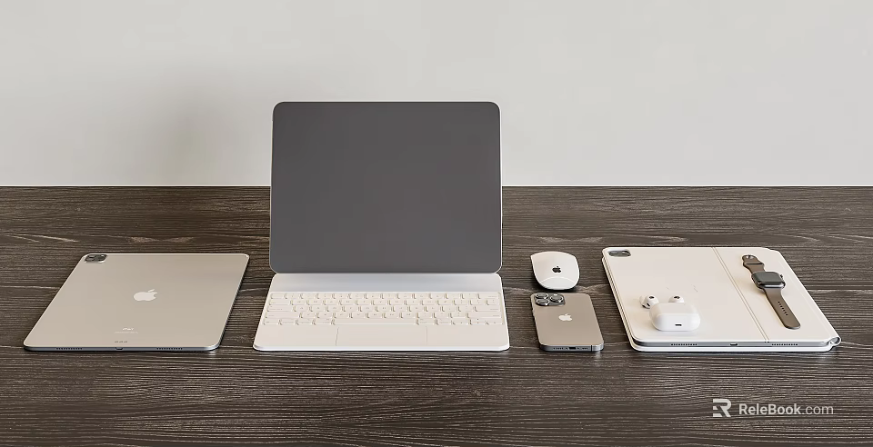 Modern Laptop and Tech Devices Workspace With Keyboard Mouse Smartphone and Earbuds Case 3d model 