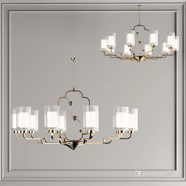 Elegant Modern Brass Chandelier With Glass Shades And Decorative Design Elements 3d model