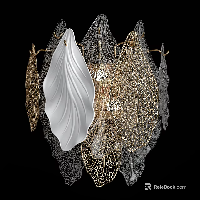 Intricate Leaf Shaped Gold And White Decorative Chandelier Lighting Fixture 3d model 