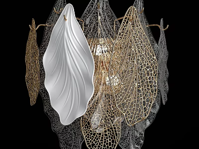 Intricate Leaf Shaped Gold And White Decorative Chandelier Lighting Fixture 3d model