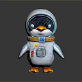 Cute Penguin Plush Toy In Blue White Astronaut Suit With Orange Beak Feet 3d model