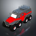 Rugged Six Wheel Off Road Vehicle in Gray and Red with Roof Rack