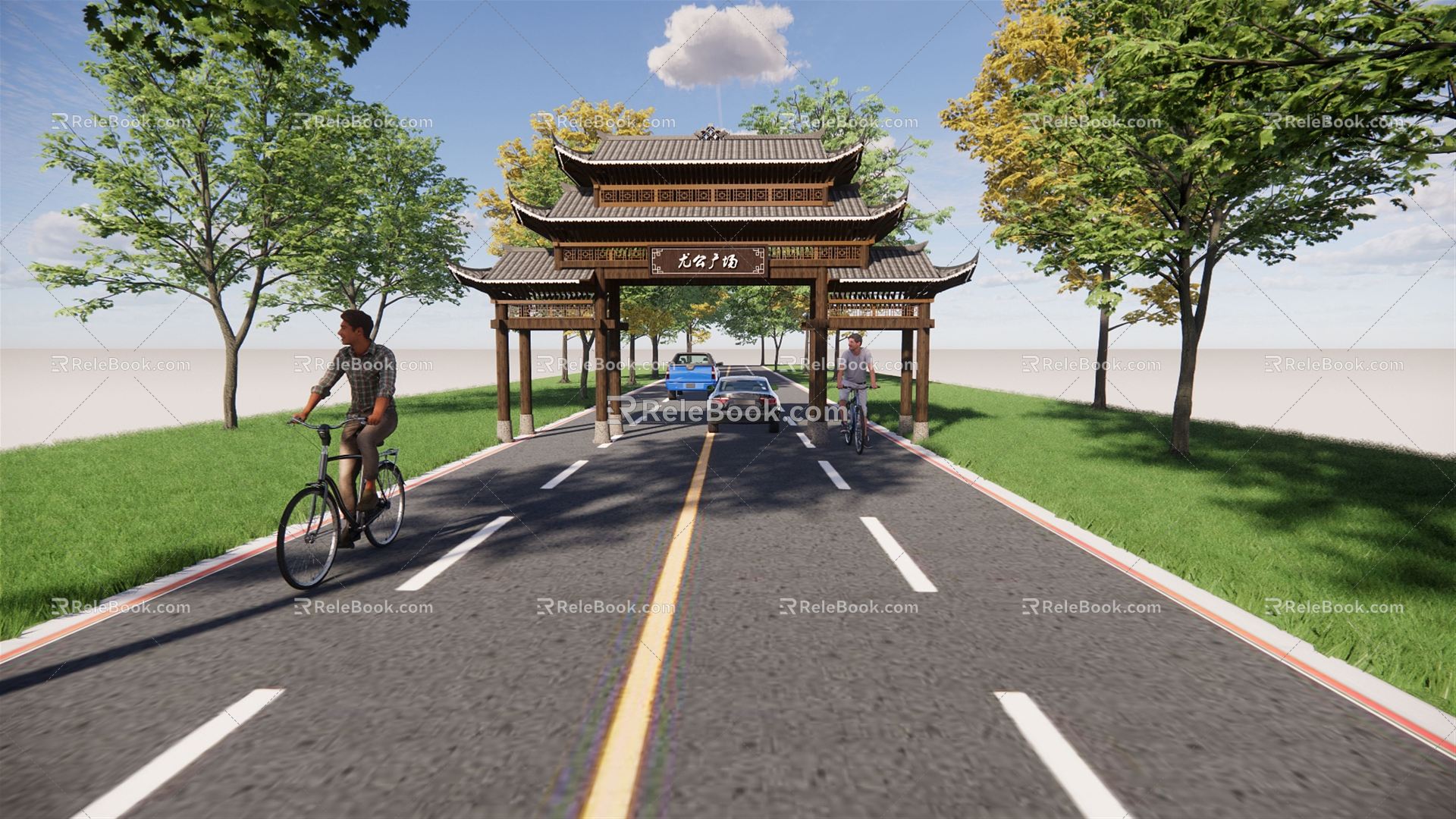 Chinese Style Archway Rural Landscape Entrance Archway 3d model