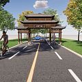 Chinese Style Archway Rural Landscape Entrance Archway 3d model