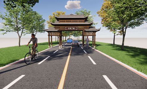 Chinese Style Archway Rural Landscape Entrance Archway 3d model