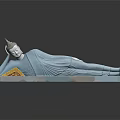 Handcrafted Reclining Buddha Sculpture In Blue Jade With Yellow Decorative Accent And Reflective Base