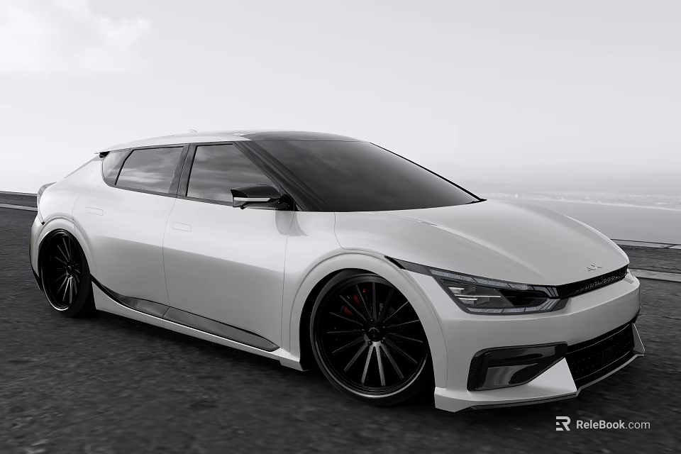 White Modern Sports Car With Sleek Exterior Design And Black Wheels On Road 3d model 